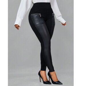 NEW! SHEIN Lady Zip Detail Wideband Waist PU Leather Leggings - Size Medium